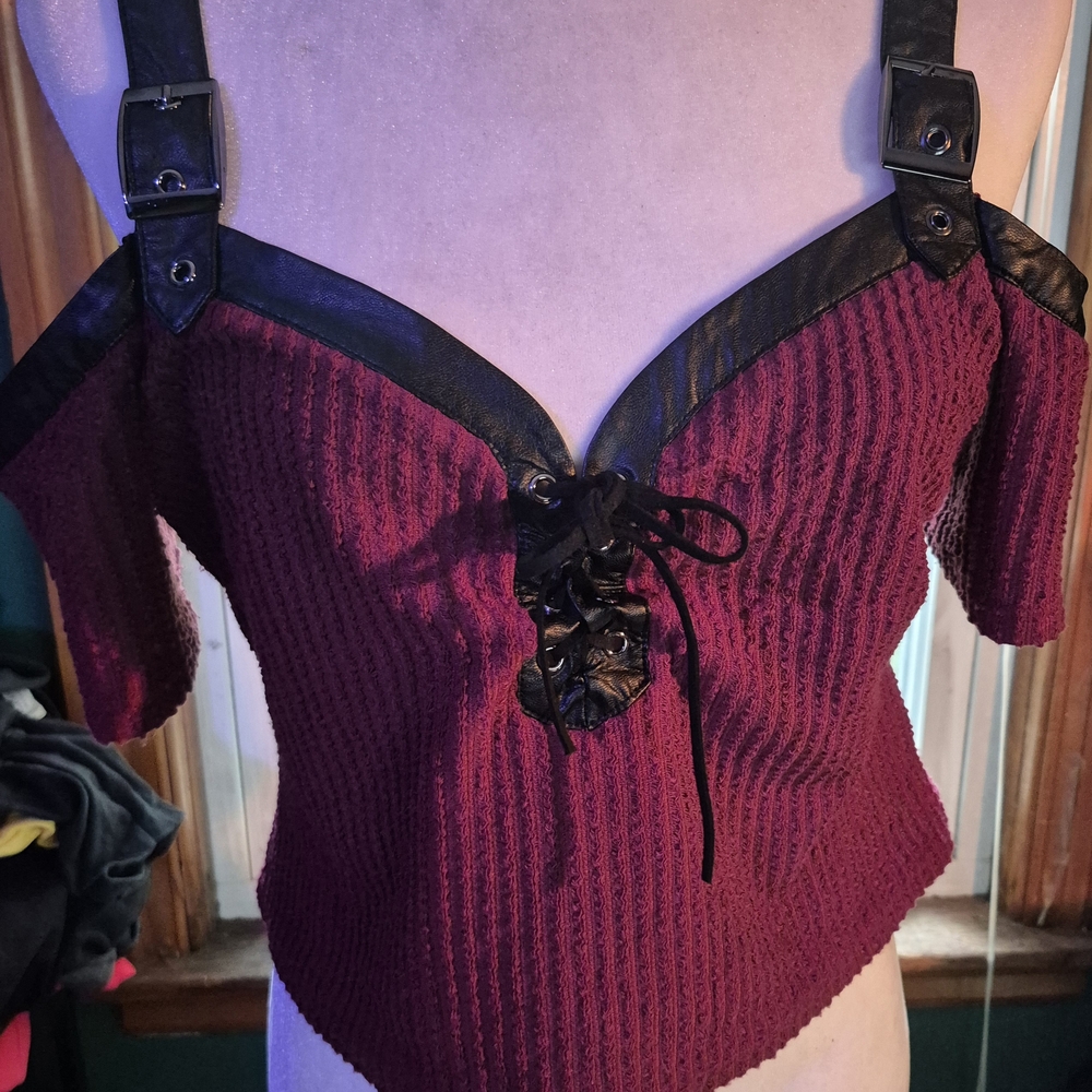 Killstar Dark Red and Black Buckle Crop Top